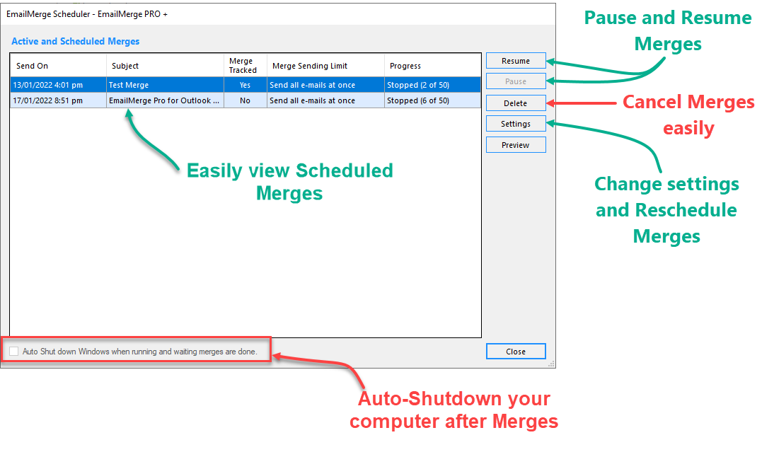 EmailMerge Menu Screen
